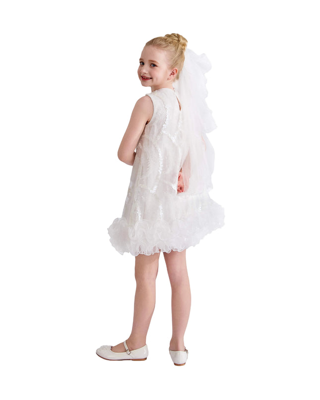 kids atelier tulleen White Fiora Ruffle Sequin Dress