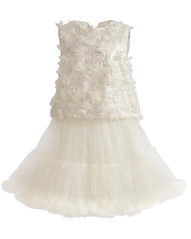 kids atelier tulleen Ivory Amorette Floral Appliqué Top and Dress Set