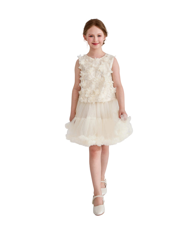 kids atelier tulleen Ivory Amorette Floral Appliqué Top and Dress Set