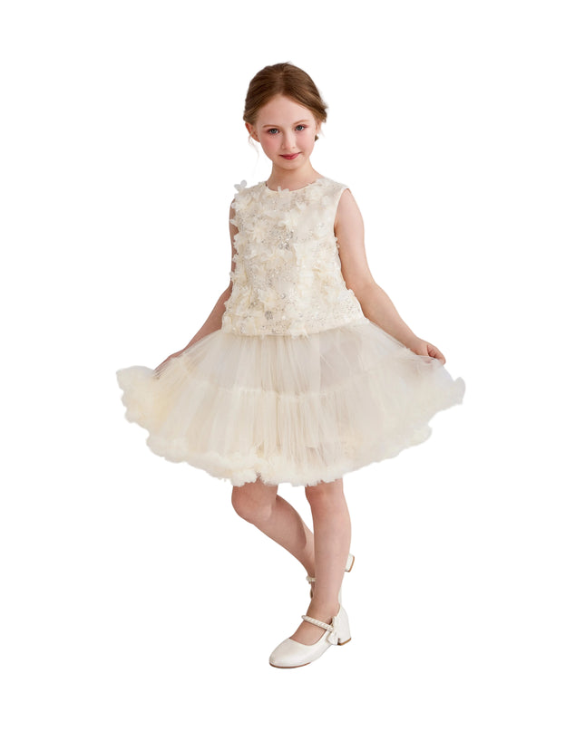 kids atelier tulleen Ivory Amorette Floral Appliqué Top and Dress Set