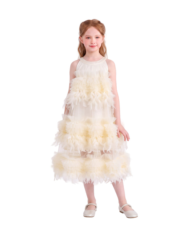 kids atelier tulleen Cream Delara Feathered Tiered Dress