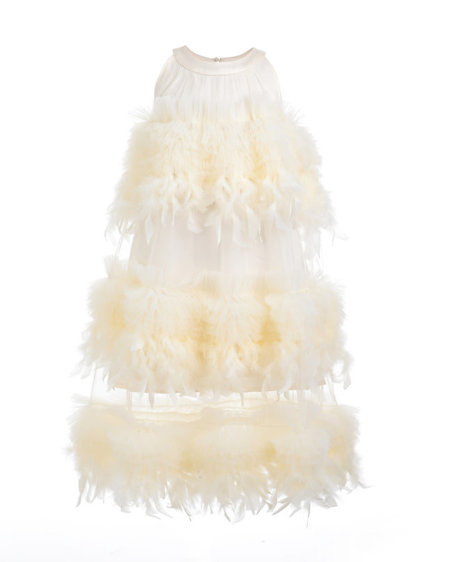 kids atelier tulleen Cream Delara Feathered Tiered Dress