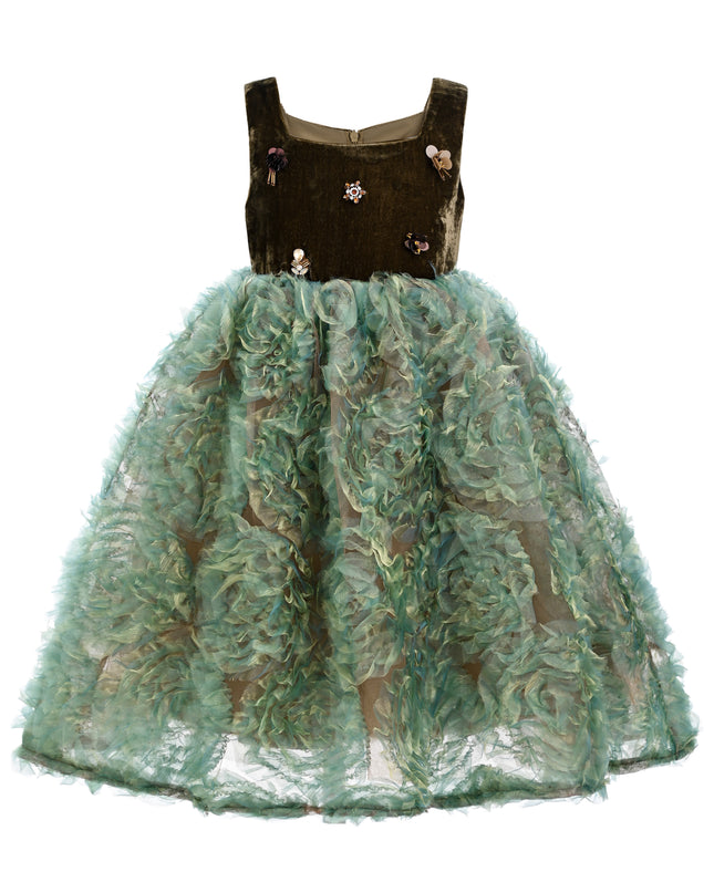 kids atelier tulleen Green Bellina Velvet Tulle Dress