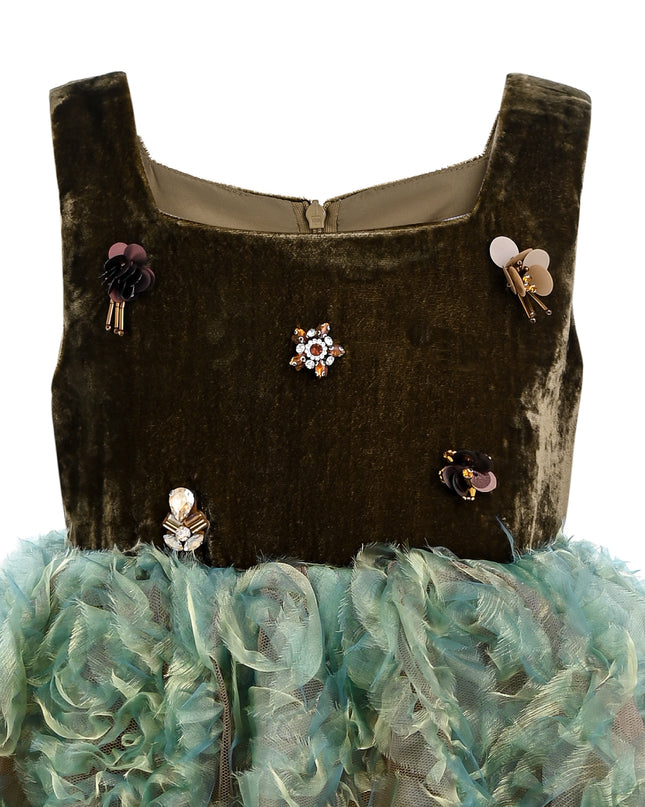 kids atelier tulleen Green Bellina Velvet Tulle Dress