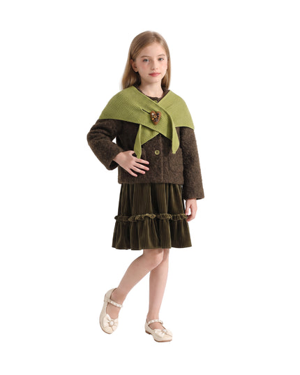 kids atelier tulleen Brown Wool Shawl Coat Set