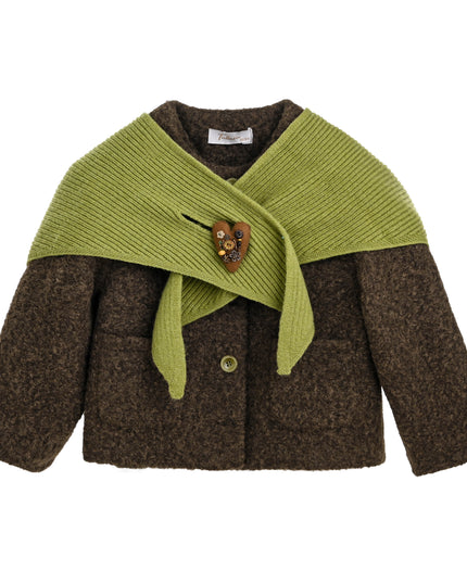 kids atelier tulleen Brown Wool Shawl Coat Set