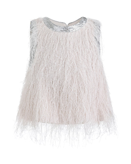kids atelier tulleen Cream Yara Feathered Skirt Set