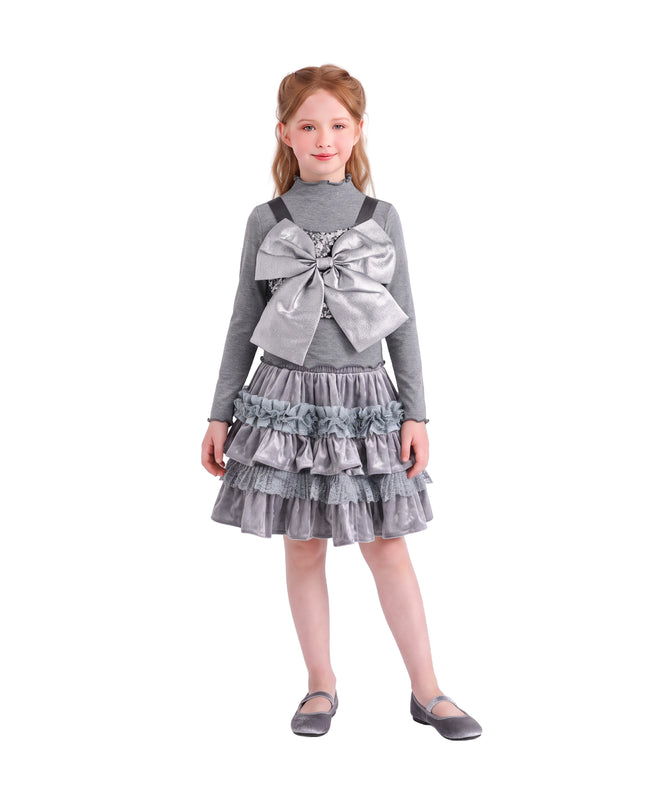 kids atelier tulleen Gray Melina Bow Ruffle Set
