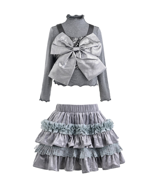 kids atelier tulleen Gray Melina Bow Ruffle Set