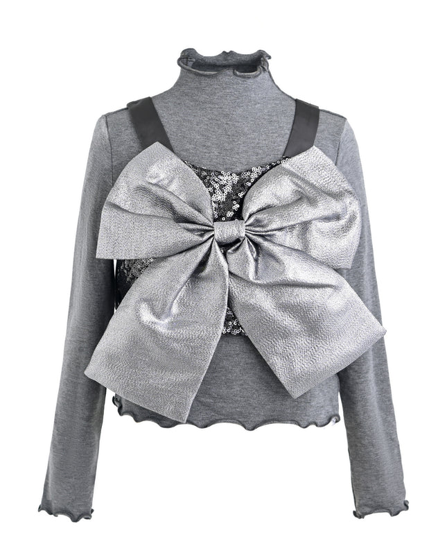 kids atelier tulleen Gray Melina Bow Ruffle Set