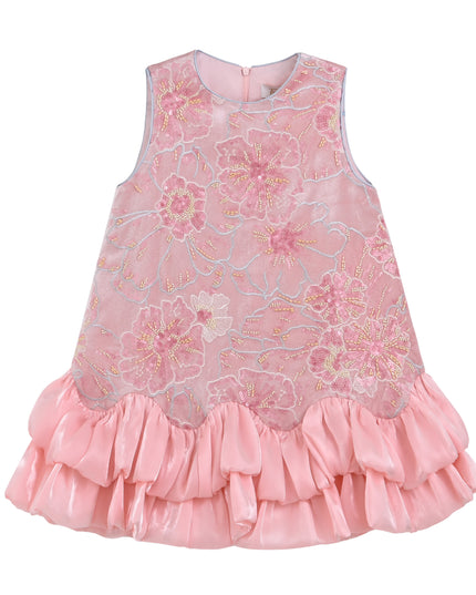 kids atelier tulleen Pink Velmora Embroidered Satin Dress