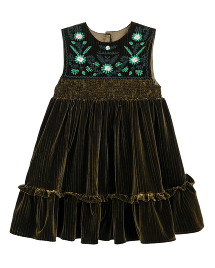 kids atelier tulleen Green Damaris Velvet Embroidered Dress