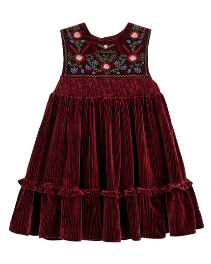 kids atelier tulleen Red Damaris Velvet Embroidered Dress