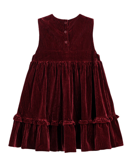 kids atelier tulleen Red Damaris Velvet Embroidered Dress