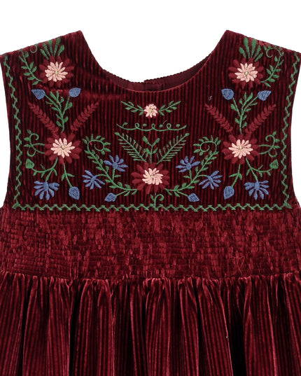 kids atelier tulleen Red Damaris Velvet Embroidered Dress
