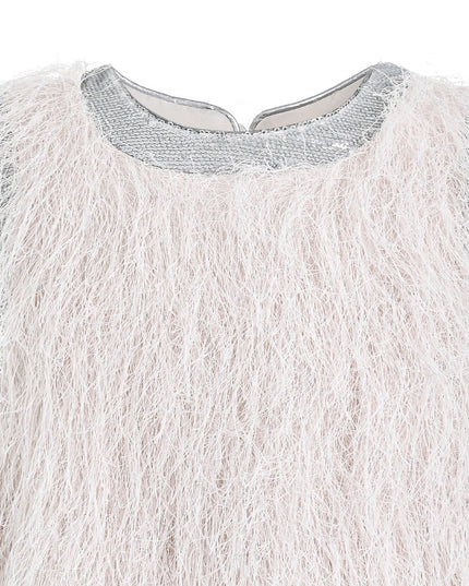 kids atelier tulleen Cream Leonie Feathered A‑Line Dress
