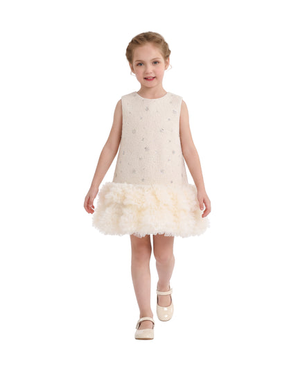 kids atelier tulleen Champagne Tressia Beaded Feather Dress
