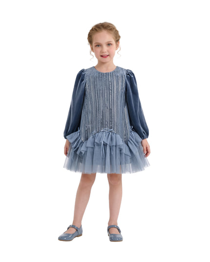 kids atelier tulleen Blue Romelia Velvet Tulle Dress