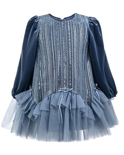kids atelier tulleen Blue Romelia Velvet Tulle Dress