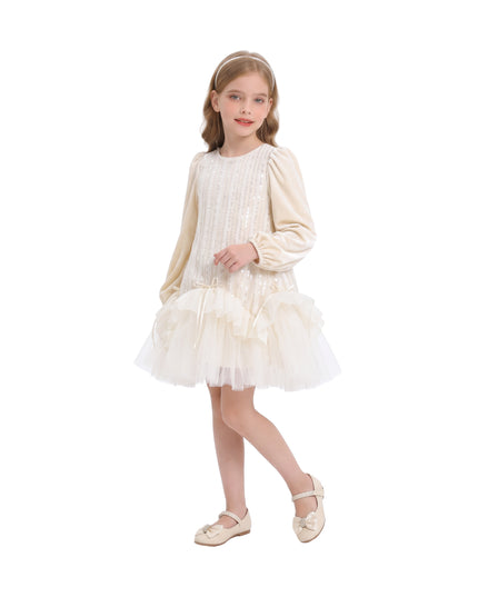 kids atelier tulleen Champagne Romelia Velvet Tulle Dress