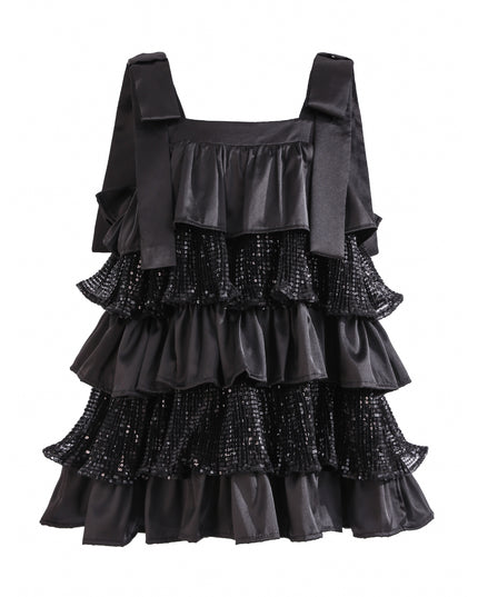 Kids atelier Tulleen Black Bellamy Ruffle Sequin Dress