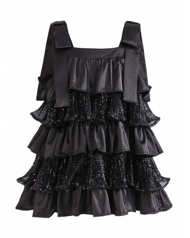 Kids atelier Tulleen Black Bellamy Ruffle Sequin Dress