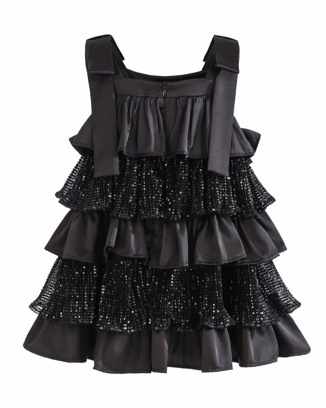 Kids atelier Tulleen Black Bellamy Ruffle Sequin Dress