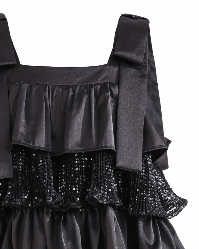 Kids atelier Tulleen Black Bellamy Ruffle Sequin Dress