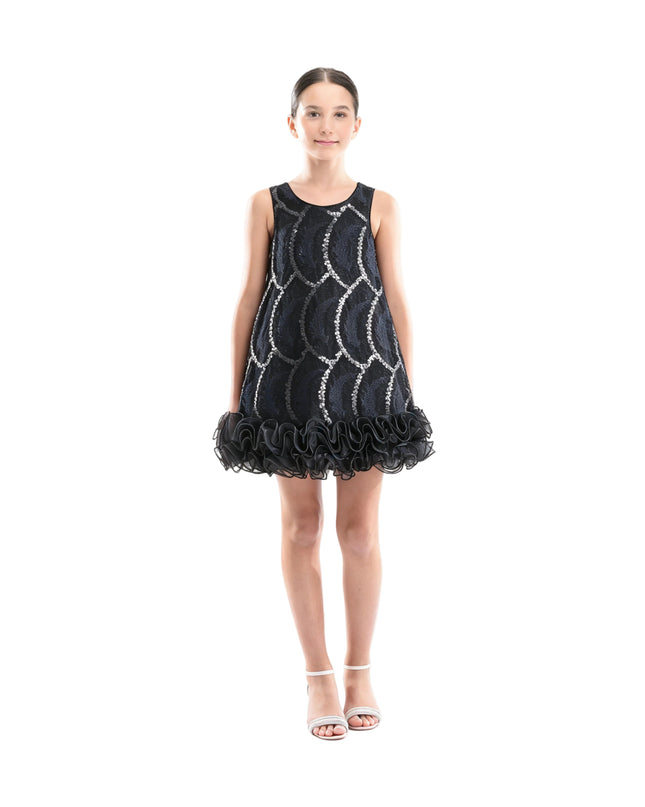 kids atelier tulleen Black Fiora Ruffle Sequin Dress