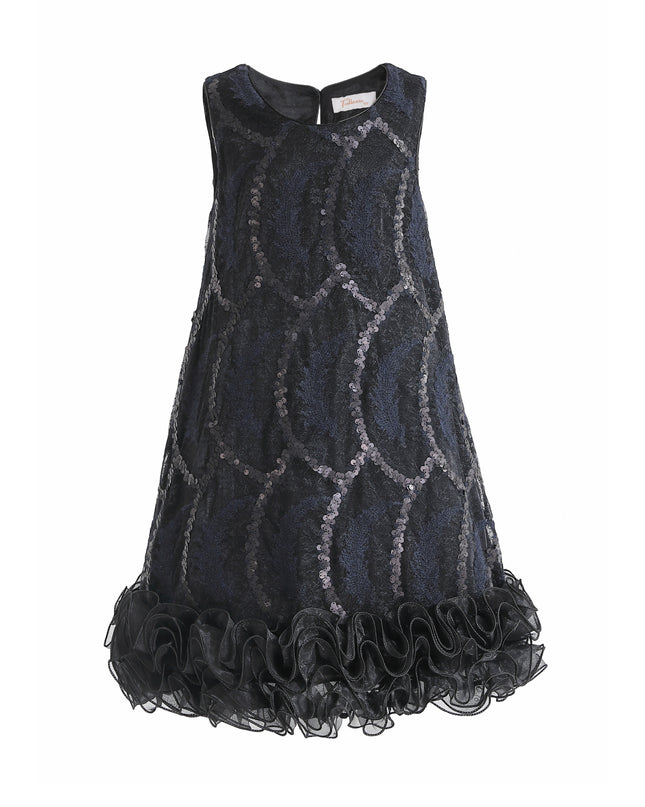 kids atelier tulleen Black Fiora Ruffle Sequin Dress