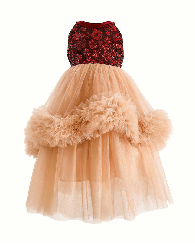 kids atelier tulleen Peach Tulle Pom-Pom Dress