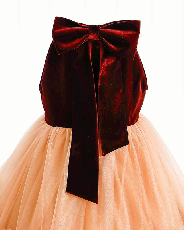 kids atelier tulleen Peach Tulle Pom-Pom Dress