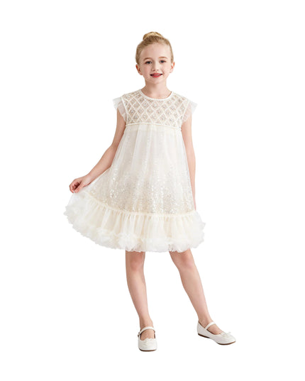 kids atelier tulleen Beige Renoria Lace Sparkle Dress