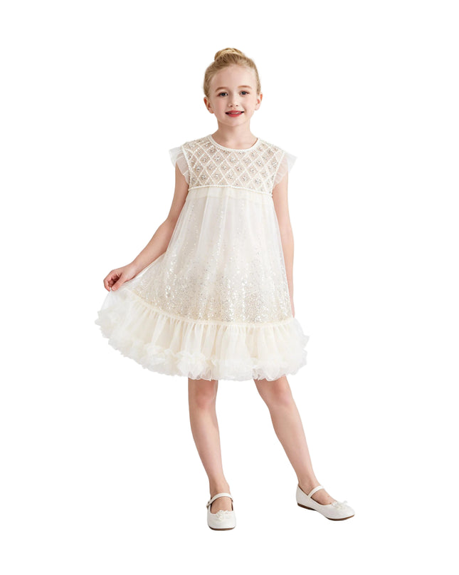 kids atelier tulleen Beige Renoria Lace Sparkle Dress