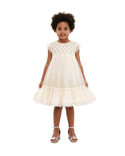 kids atelier tulleen Beige Renoria Lace Sparkle Dress
