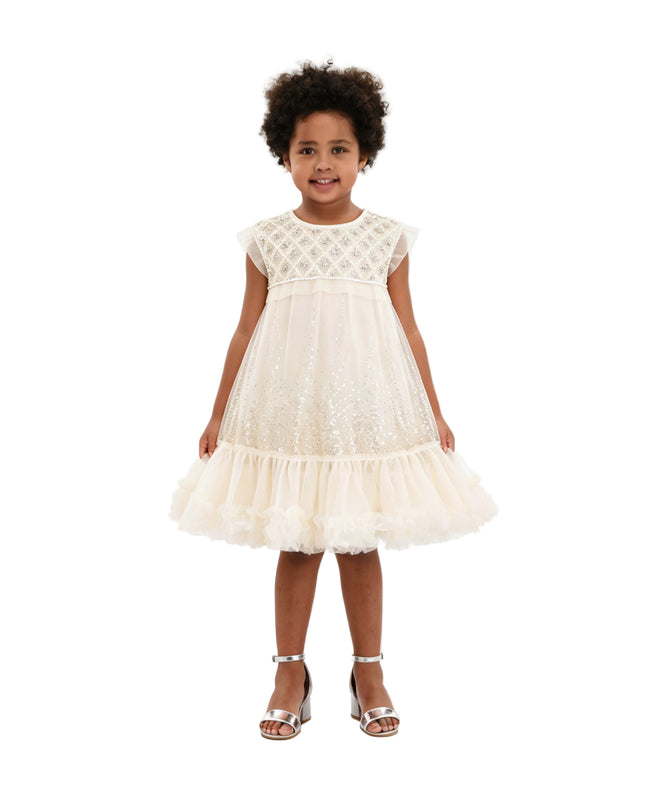 kids atelier tulleen Beige Renoria Lace Sparkle Dress