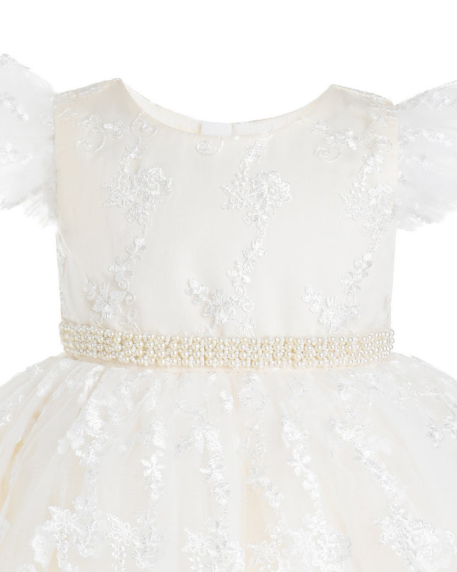 kids atelier tulleen Ivory Anavelle Lace Pearl Dress