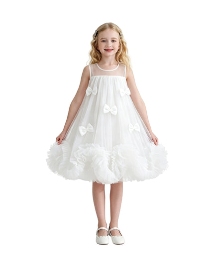 kids atelier tulleen White Mirielle Ribbon Bow Dress