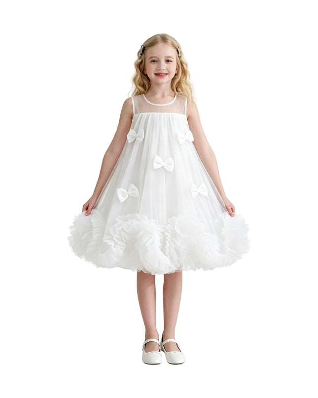 kids atelier tulleen White Mirielle Ribbon Bow Dress