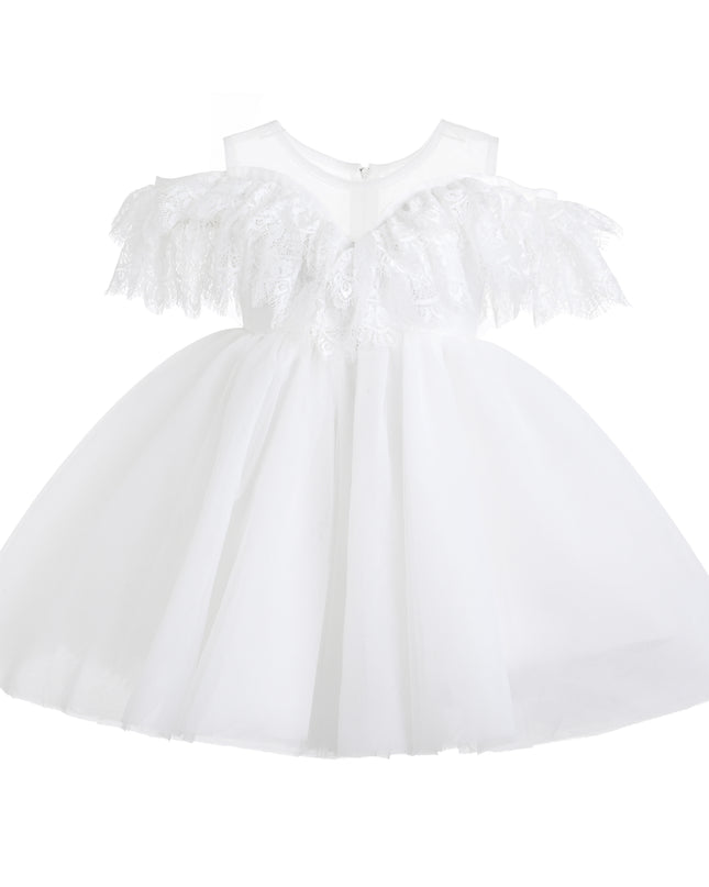 kids atelier tulleen White Estelle Off‑Shoulder Lace Dress