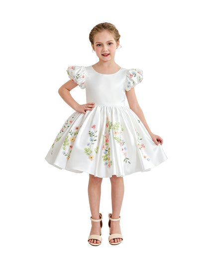 kids atelier tulleen White Kiara Floral Embroidered Dress