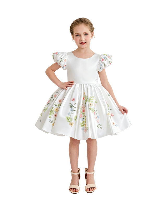 kids atelier tulleen White Kiara Floral Embroidered Dress