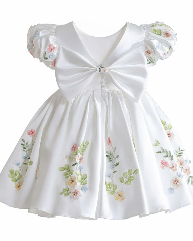 kids atelier tulleen White Kiara Floral Embroidered Dress