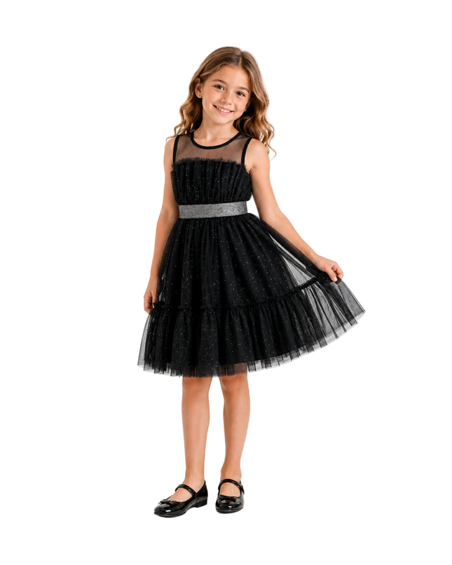 kids atelier tulleen Black Isolara Tulle Glitter Bow Dress