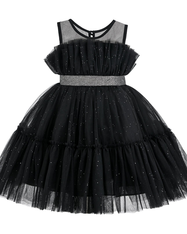 kids atelier tulleen Black Isolara Tulle Glitter Bow Dress