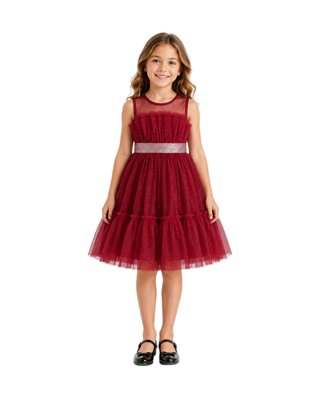 kids atelier tulleen Red Isolara Tulle Glitter Bow Dress