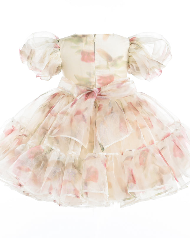 kids atelier tulleen Cream Elanora Floral Organza Dress