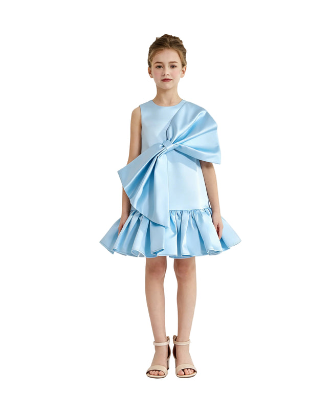 kids atelier tulleen Blue Dahlielle Satin Bow Dress