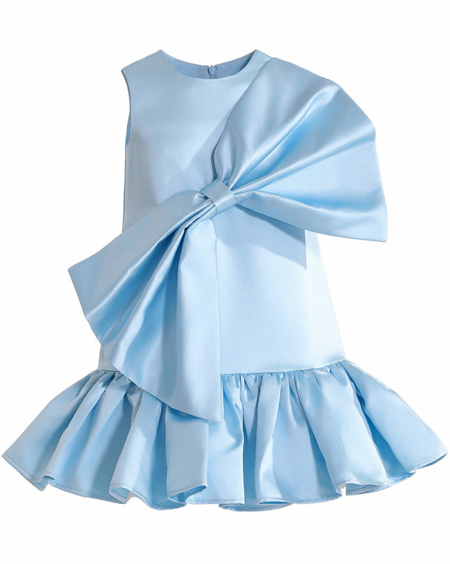 kids atelier tulleen Blue Dahlielle Satin Bow Dress