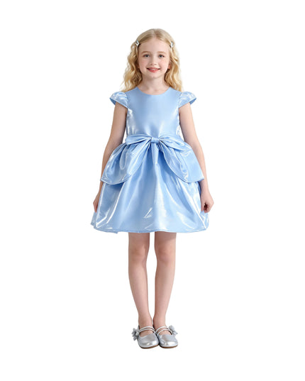 kids atelier tulleen Blue Juliora Puff Sleeve Satin Dress